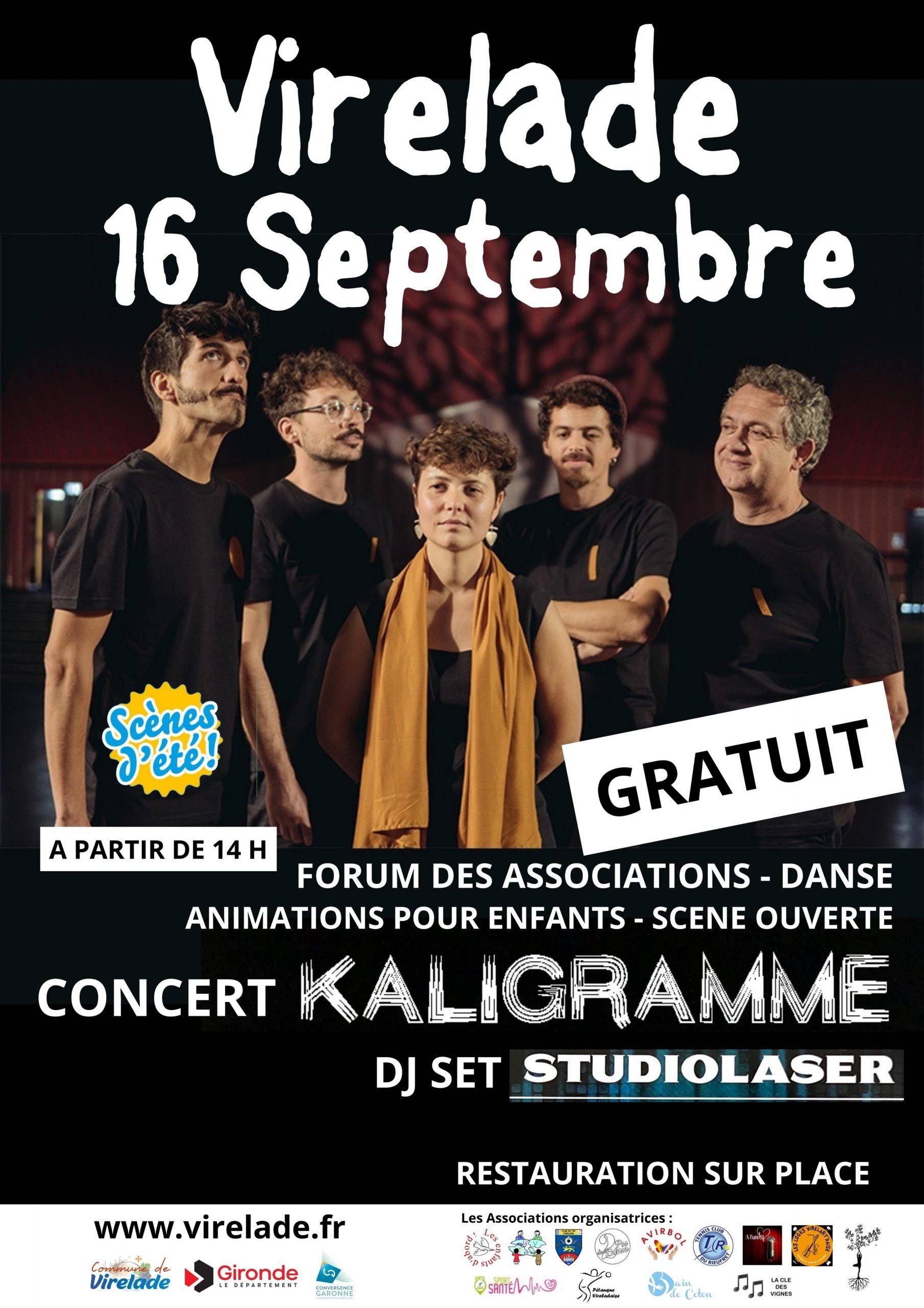 Affiche Journée Scène d'été à Virelade : Forum des association, Concert Kaligramme et DJ Set Studio Laser