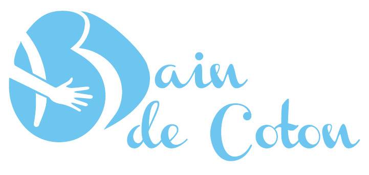Logo de l'association bain de coton avec croquis d'une maman enceinte dans le graphisme du logo, atelier parent/enfant et LSF pour bébé comme de Virelade