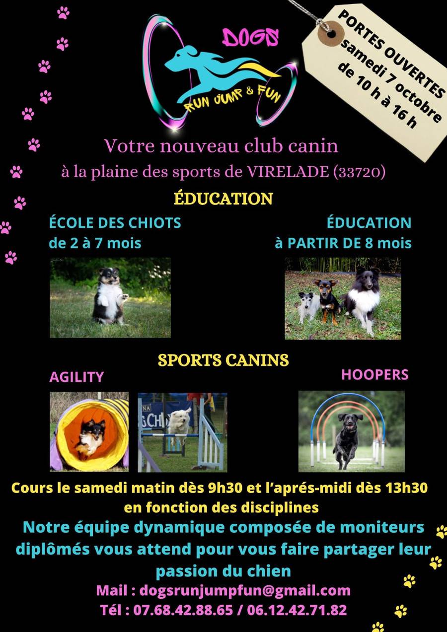 Affiche Portes Ouvertes - Association Club Canin Dogs Run Jump & Fun - Virelade