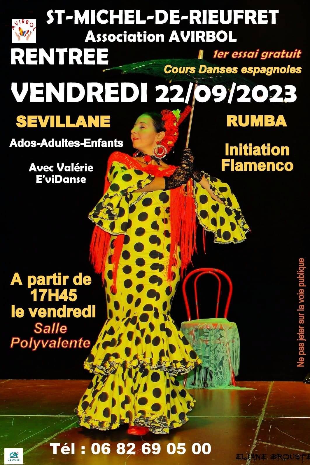 Affiche reprise danses sévillanes, rumba, flamento - Avirbol - Virelade