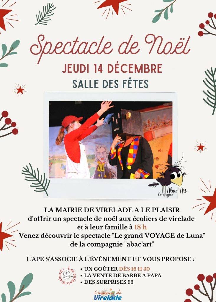 Affiche Spectacle de Noël - Virelade - Association des parents d'élèves