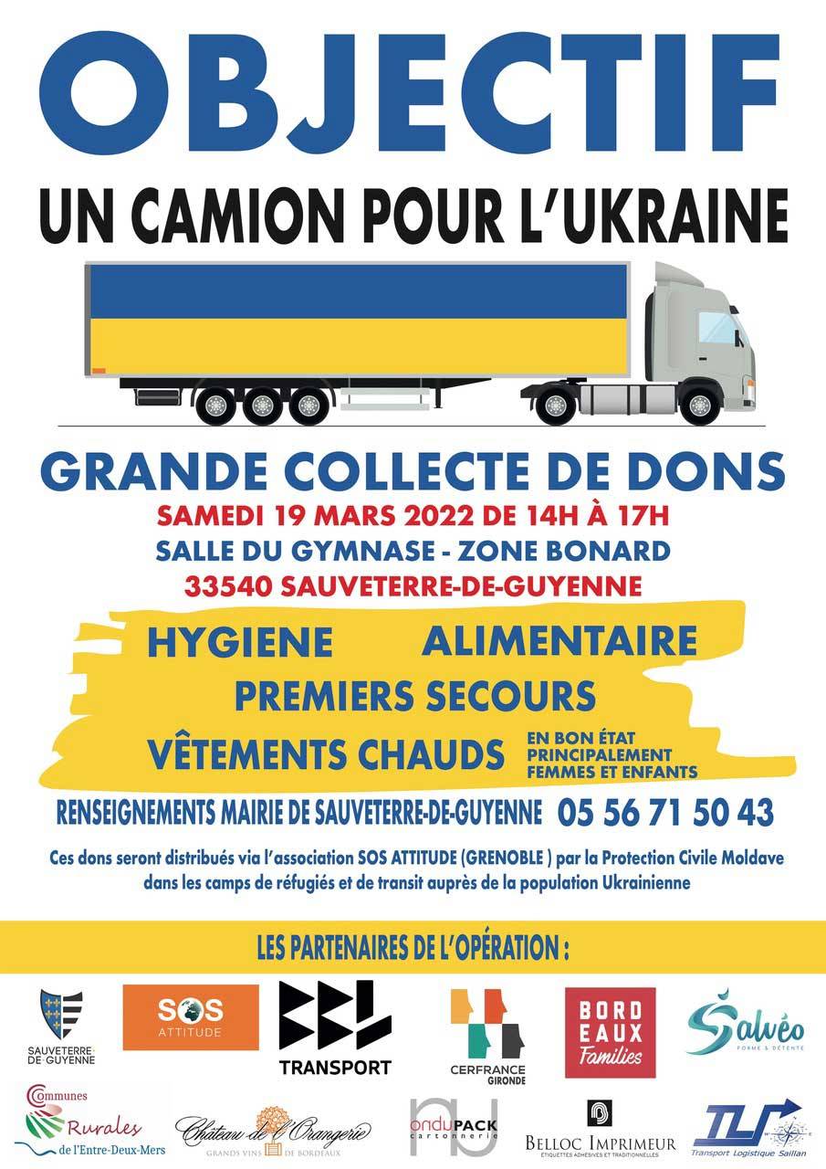 Affiche Un camion pour l'Ukraine - Samedi 19 Mars - Sauveterre