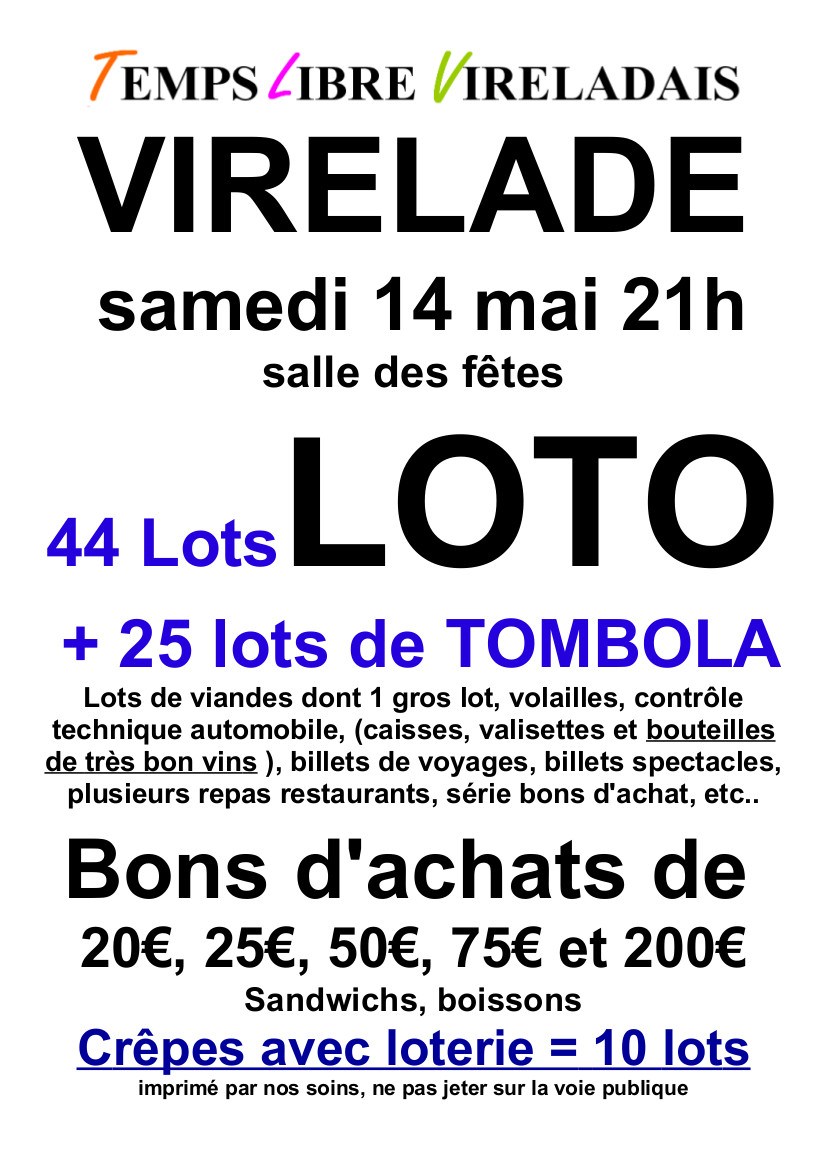 Loto Samedi 14 Mai Temps Libre Vireladais - Virelade