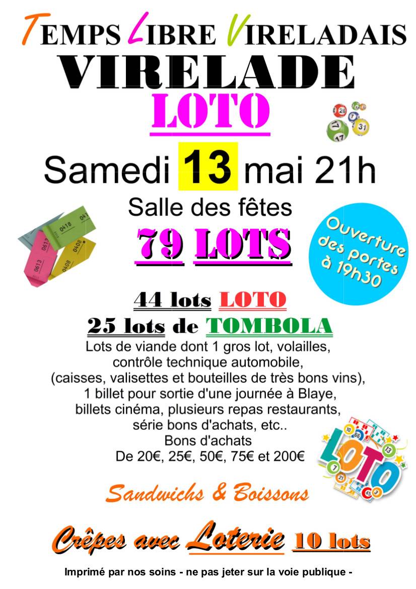 Affiche Loto Temps Libre Vireladais - 13 Mai - Virelade