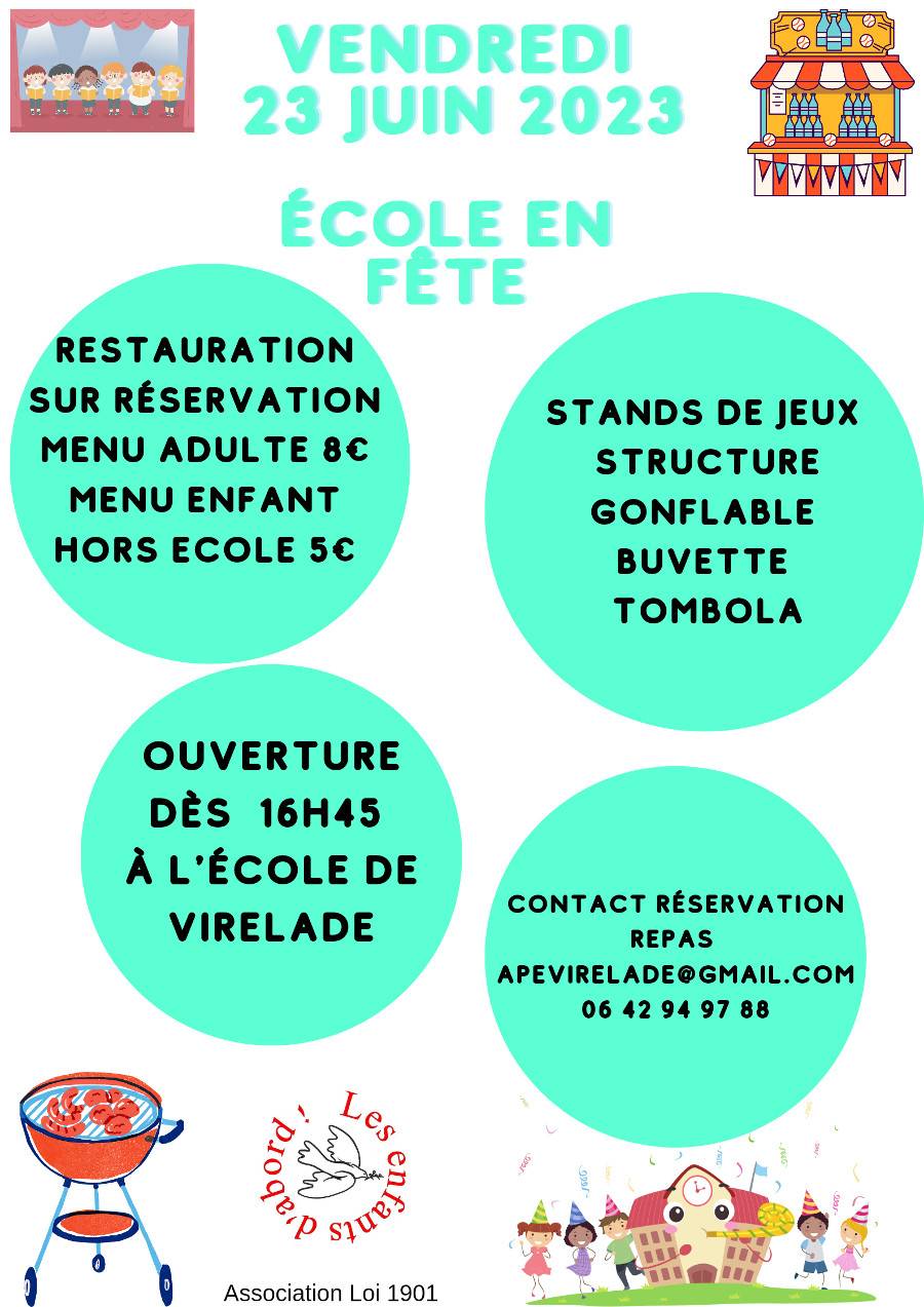 Affiche Ecole en fête organisée par l'Association des Parents d'élève de Virelade