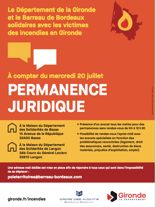 Flyer Permanence Juridique Langon Bazas pour les sinistrés - Virelade