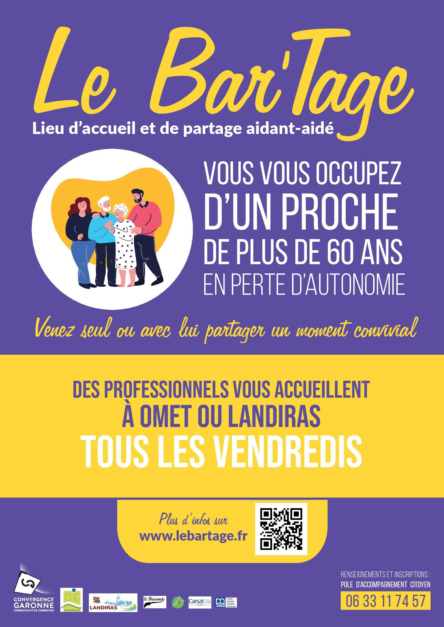 Flyer Bar'Tage un moment de rencontre entre aidant et aidé avec les lieux et date de rencontre, Virelade