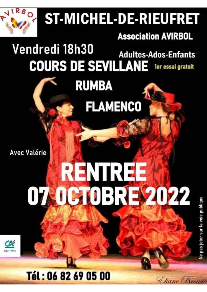 Affiche Reprise Cours Danse Sévillanes - Rumba - Flamenco - Avirbol - Virelade