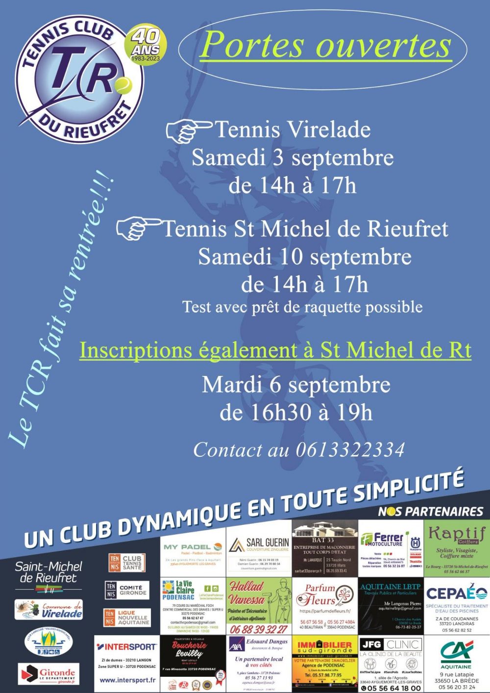 Affiche club de tennis de St michel de rieufret pour les portes ouvertes à Virelade le Samedi 03 Septembre 2022