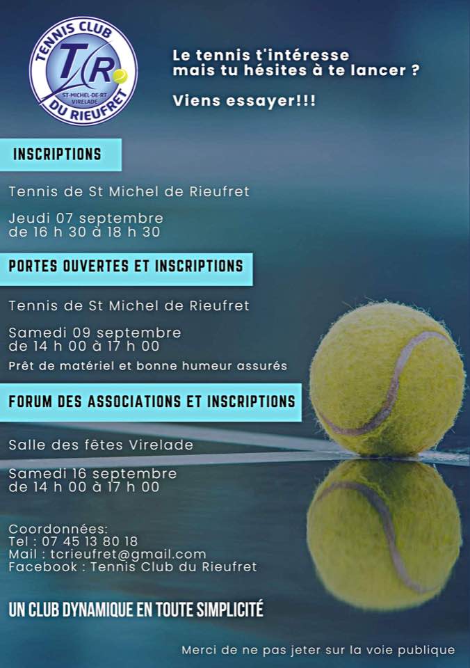 Flyer Rentrée 2023 - Association Tennis Club du Rieufret - Virelade