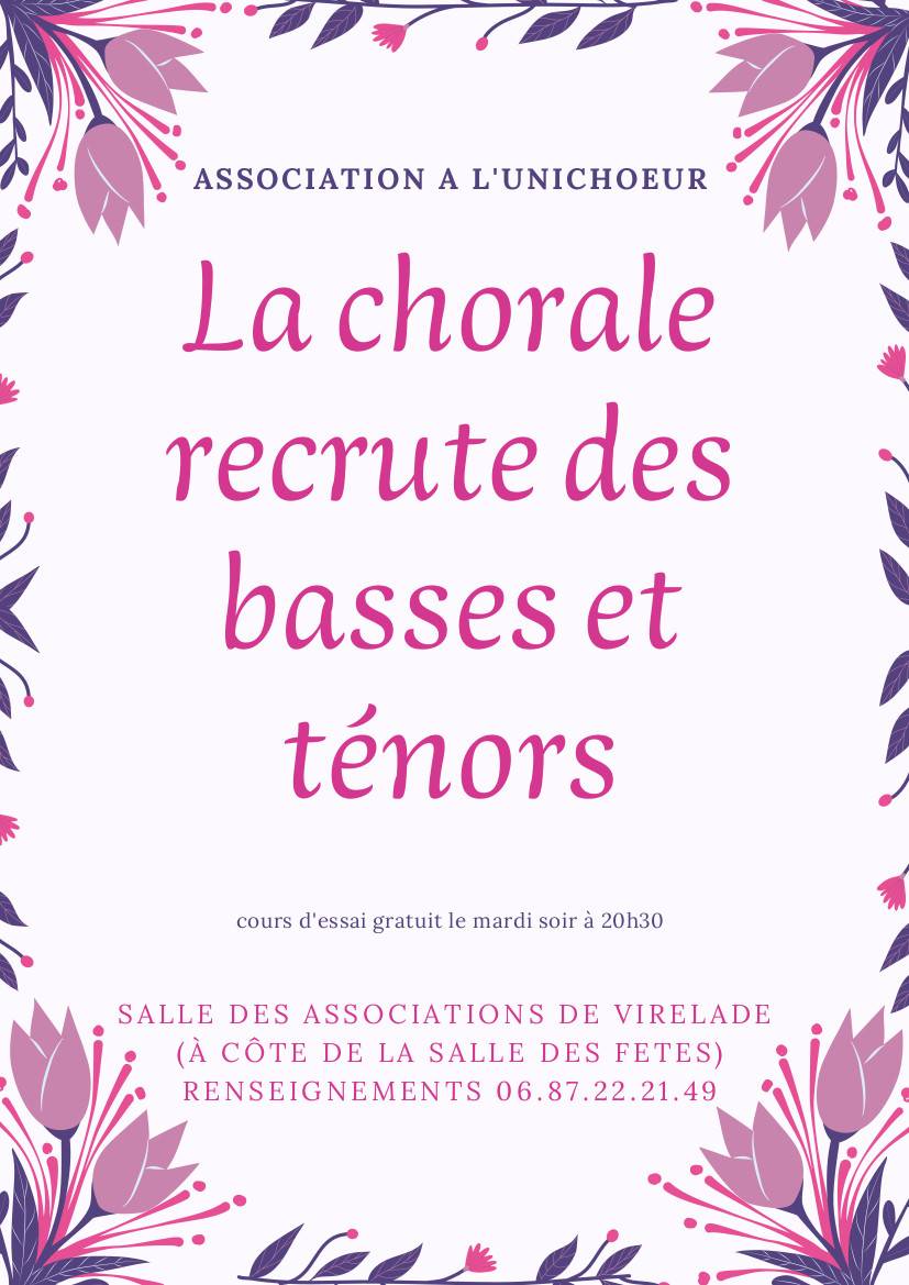 Association A L'unichoeur de Virelade recrute tenor et basse