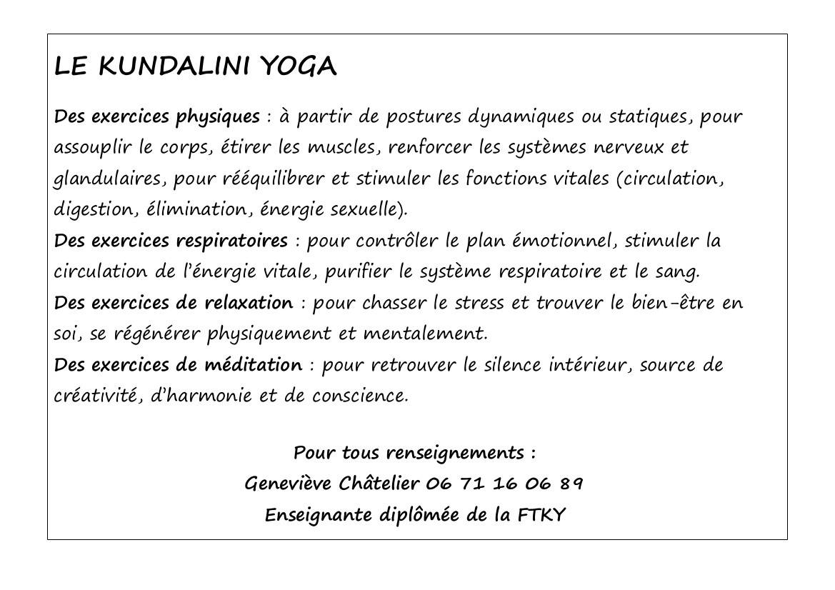 Définition Kundalini Yoga - Association Fatal Compagnie - Virelade