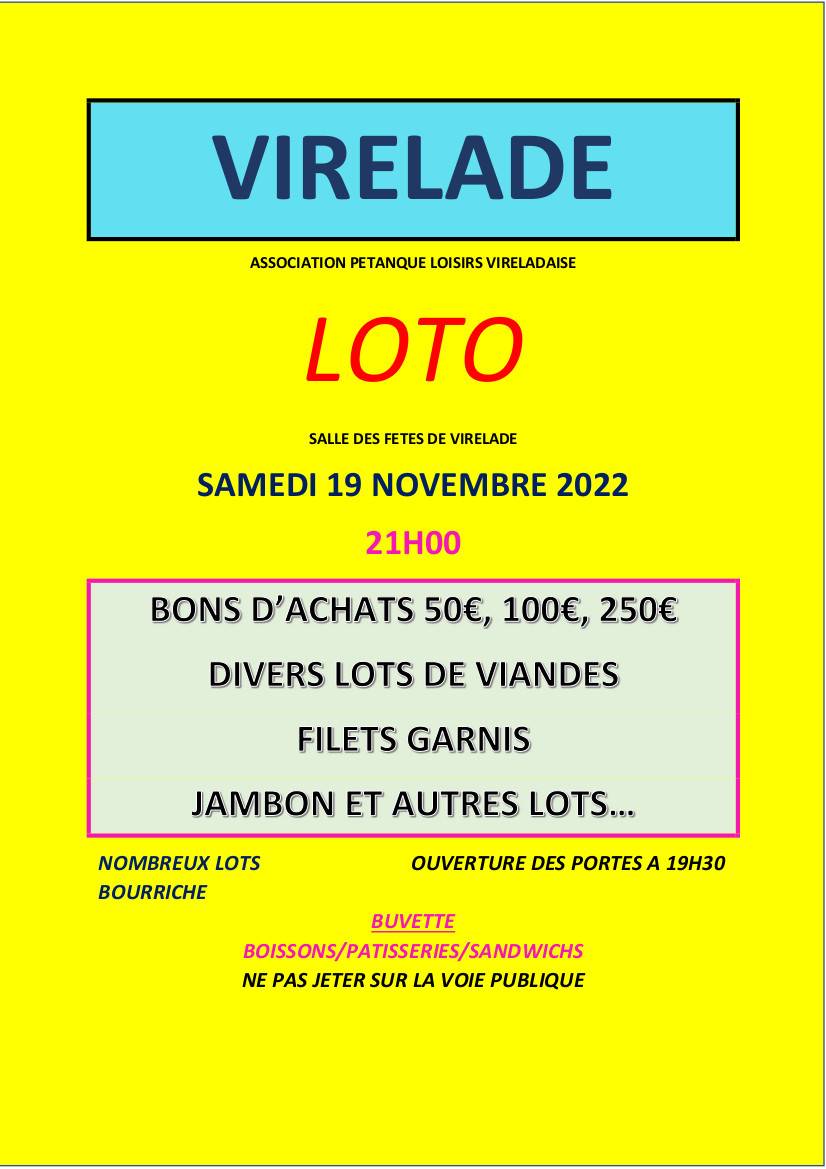 Affiche Loto Association Pétanque Loisirs Vireladaise - Virelade