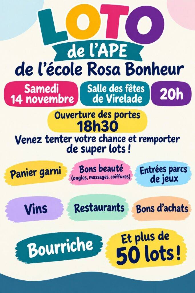 Affiche Loto 14 novembre - Association APE - Virelade