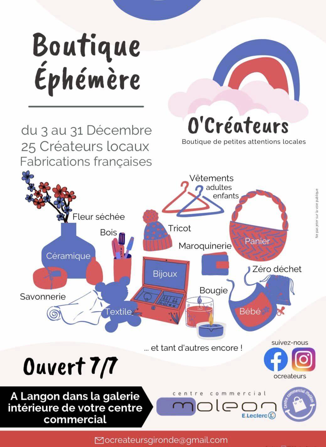 Affiche Ouverture Boutique Ephémère O'Créateurs - Savonnerie Lili des Bois - Virelade