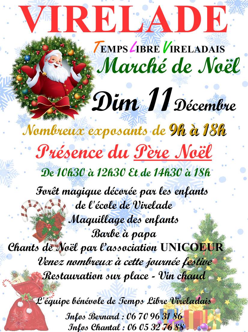 Affiche Marché de Noël du 11 Décembre - Association TLV - Virelade