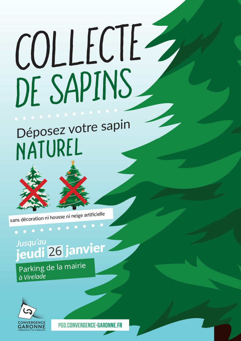 Affiche collecte des sapins par le service prévention des déchets de la CDC Convergence Garonne - Virelade