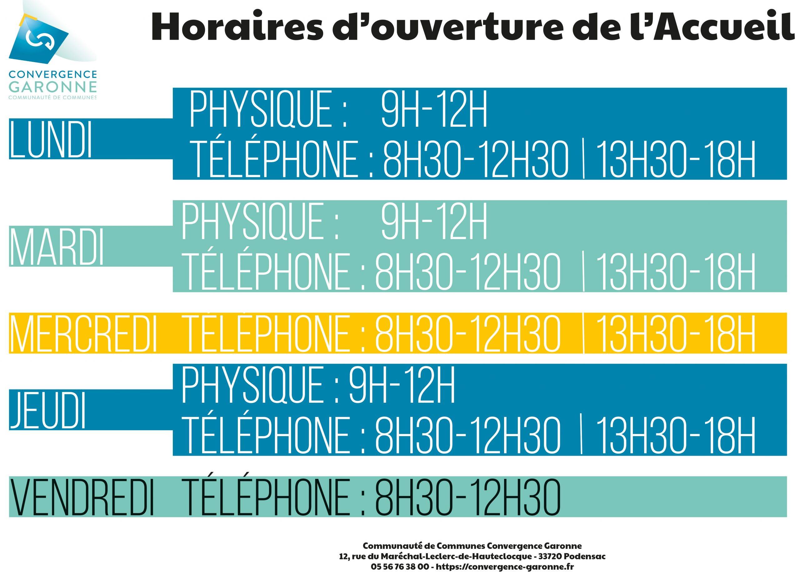 Horaires Communauté de Communes Convergence Garonne 2023 - Virelade