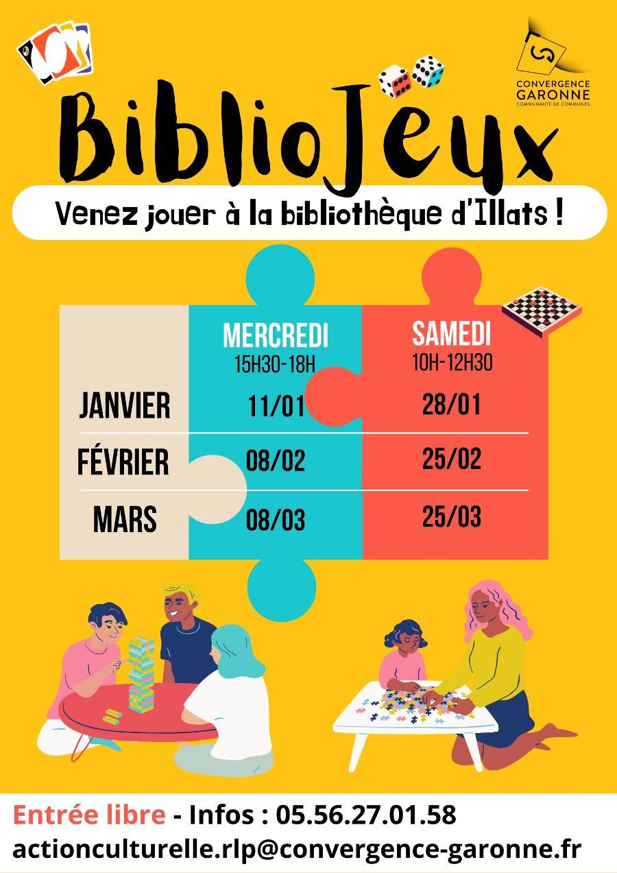 Affiche BilbioJeux - Bibliothèque d'Illats - Convergence Garonne