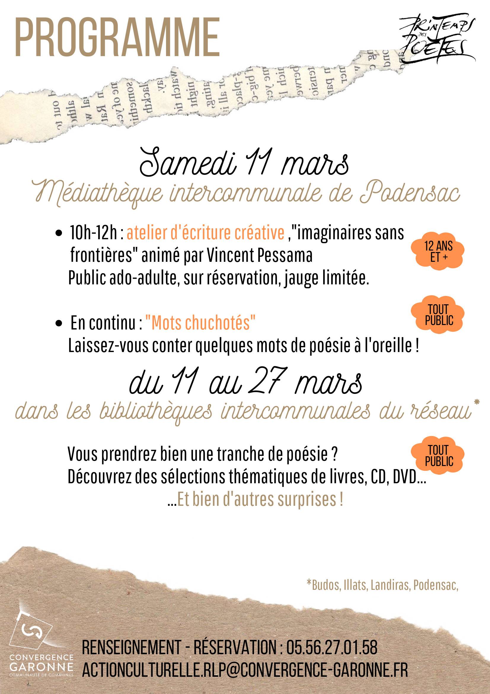 Affiche Programme Printemps des Poètes - CDC Convergence Garonne