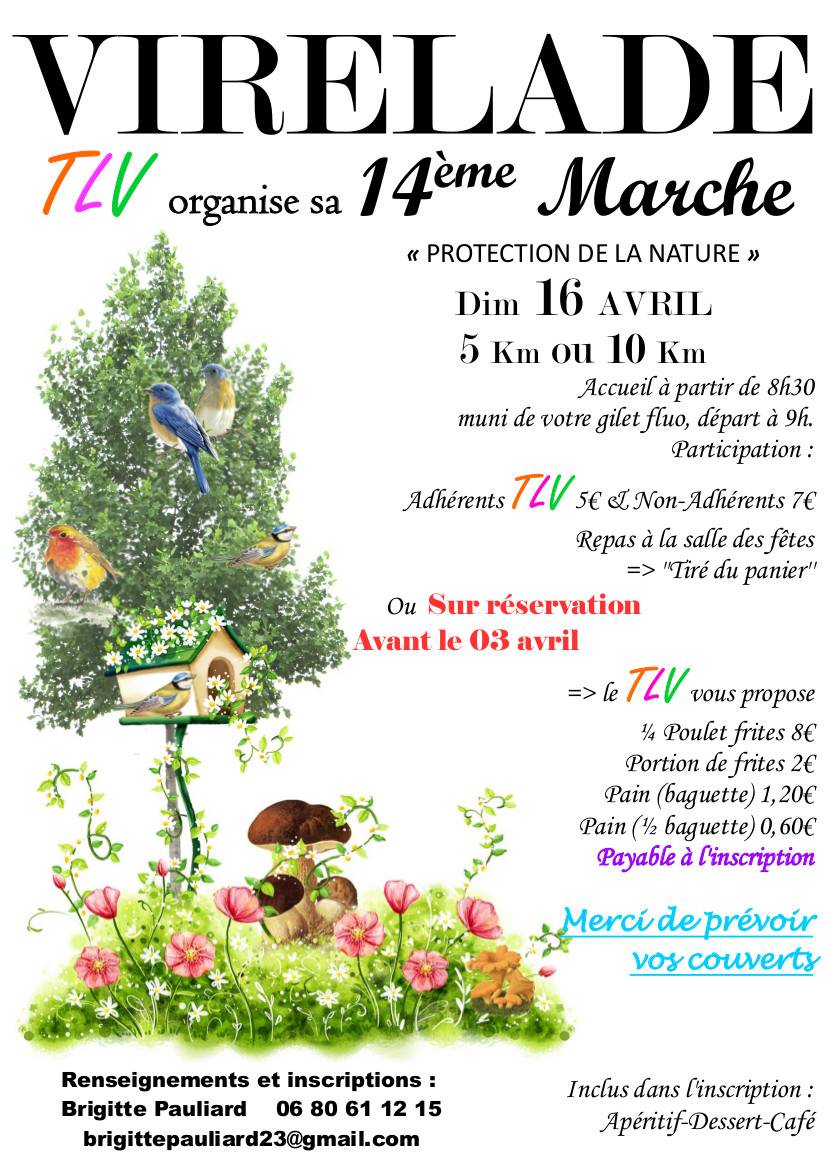 Affiche de la 14ème Marche Nature organisée par l'association TLV - Virelade
