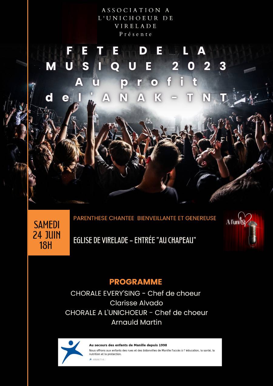 Affiche Concert A l'Unichoeur - Eglise de Virelade - 24 Juin - Virelade