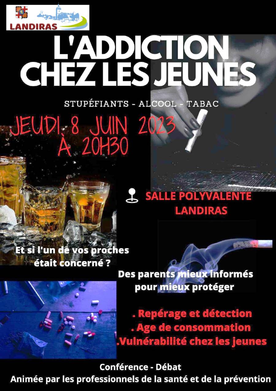 Affiche Conférence-Débat addiction chez les jeunes à Landiras - Virelade