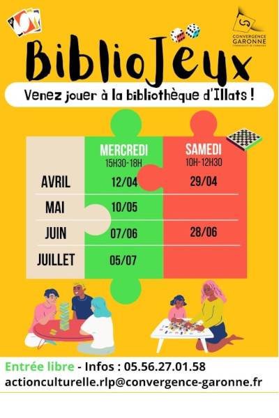 Affiche BilbioJeux - Bibliothèque d'Illats - Convergence Garonne, Virelade