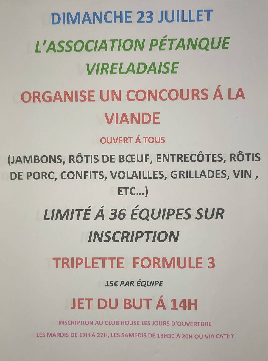 Affiche Concours de Pétanque à la viande - Association Pétanque Vireladaise - Virelade