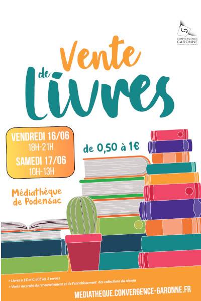 Ventes de livres à la médiathèque de Podensac le 16 et le 17 Juin 2023. Virelade