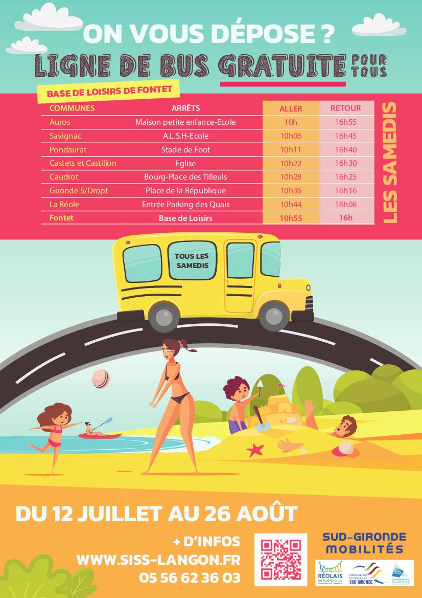 Illustration Actualité Lignes estivales en direction de la base de loisirs de Fontet, les samedis du 12 juillet au 26 août - CDC Convergence Garonne