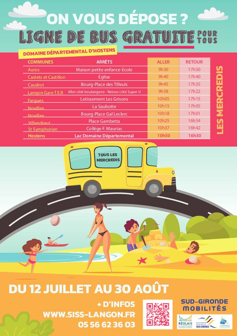 Illustration Actualité Lignes estivales en direction de la base de loisirs d'Hostens, les mercredis du 12 juillet au 26 août - CDC Convergence Garonne