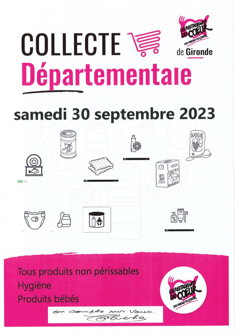 Affiche Collecte Départementale - Resto du Coeur - 30 Septembre