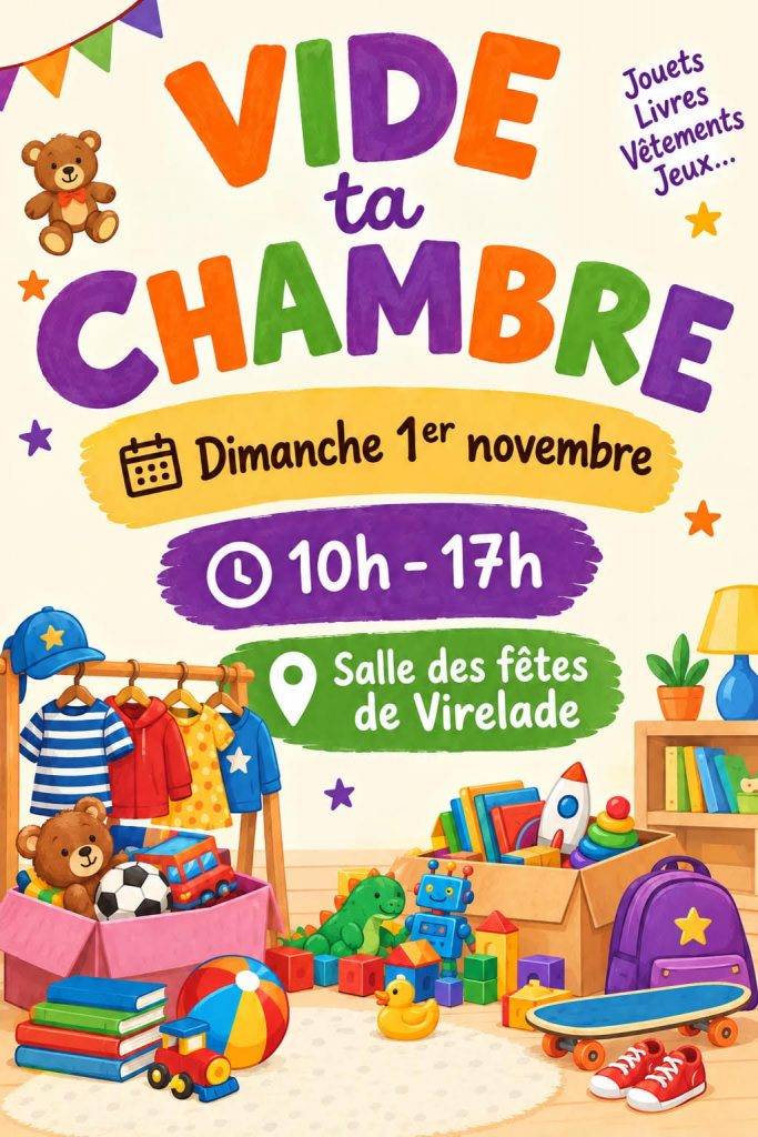 Affiche Evénement Vide ta chambre de l'association des parents d'élèves de Virelade - 1er Novembre 2026
