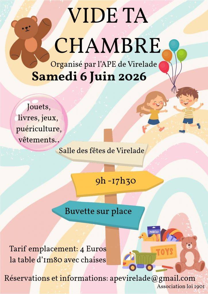 Affiche Evénement Vide ta chambre de l'association des parents d'élèves de Virelade - 6 juin 2026