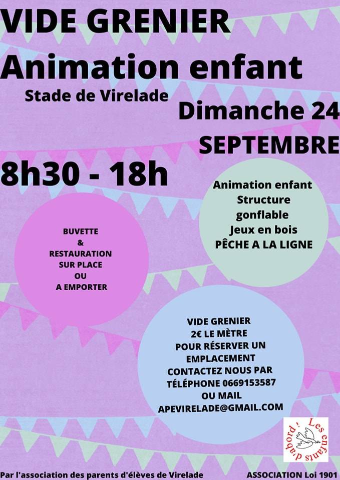 Affiche Vide Grenier et Animations pour enfant - APE Virelade - Virelade