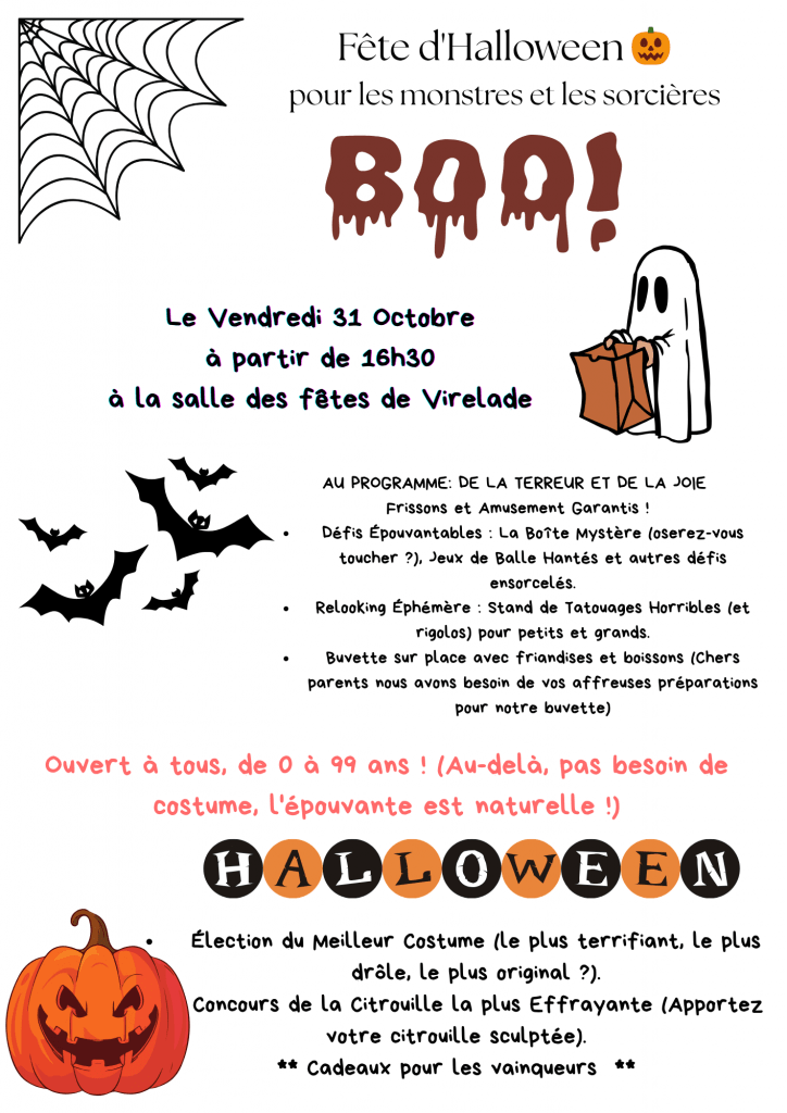 Affiche Soirée Halloween - Association Parents d'élèves de Virelade