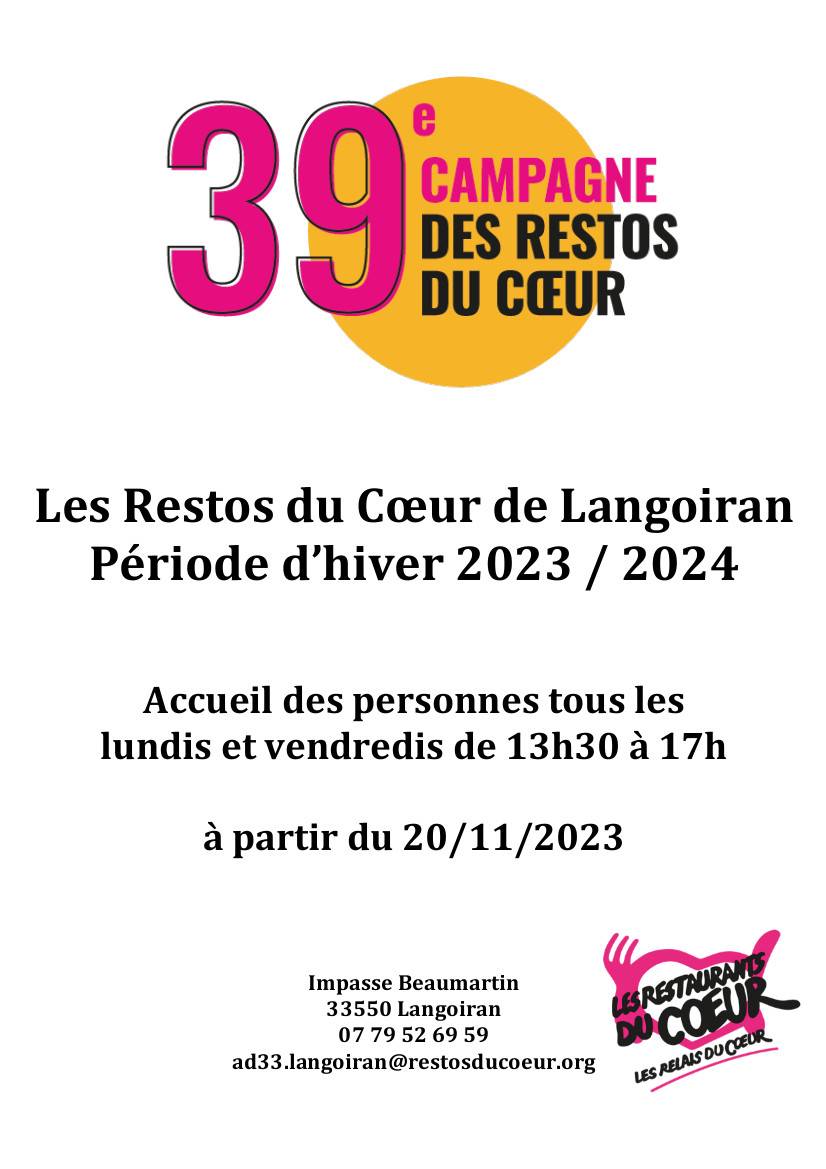 Affiche 39ème campagne Restos du Coeur - Langoiran