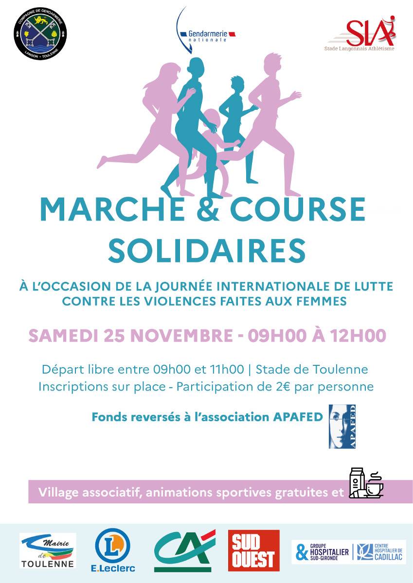 Affiche Marche/Course solidaire pour lutter contre les violences faites aux femmes - Toulenne