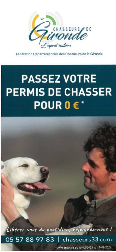 Photo flyer opération "Passez votre permis de chasse à 0 €" - Virelade