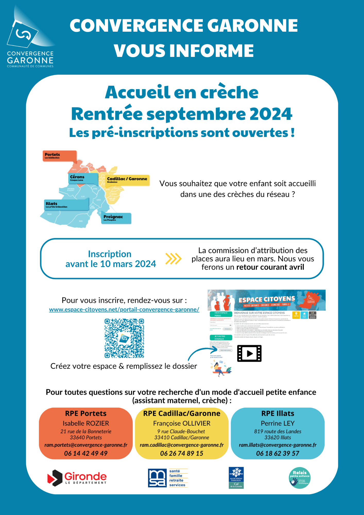 Actualité Pré-inscriptions en crèche ouertes - CDC Convergence Garonne