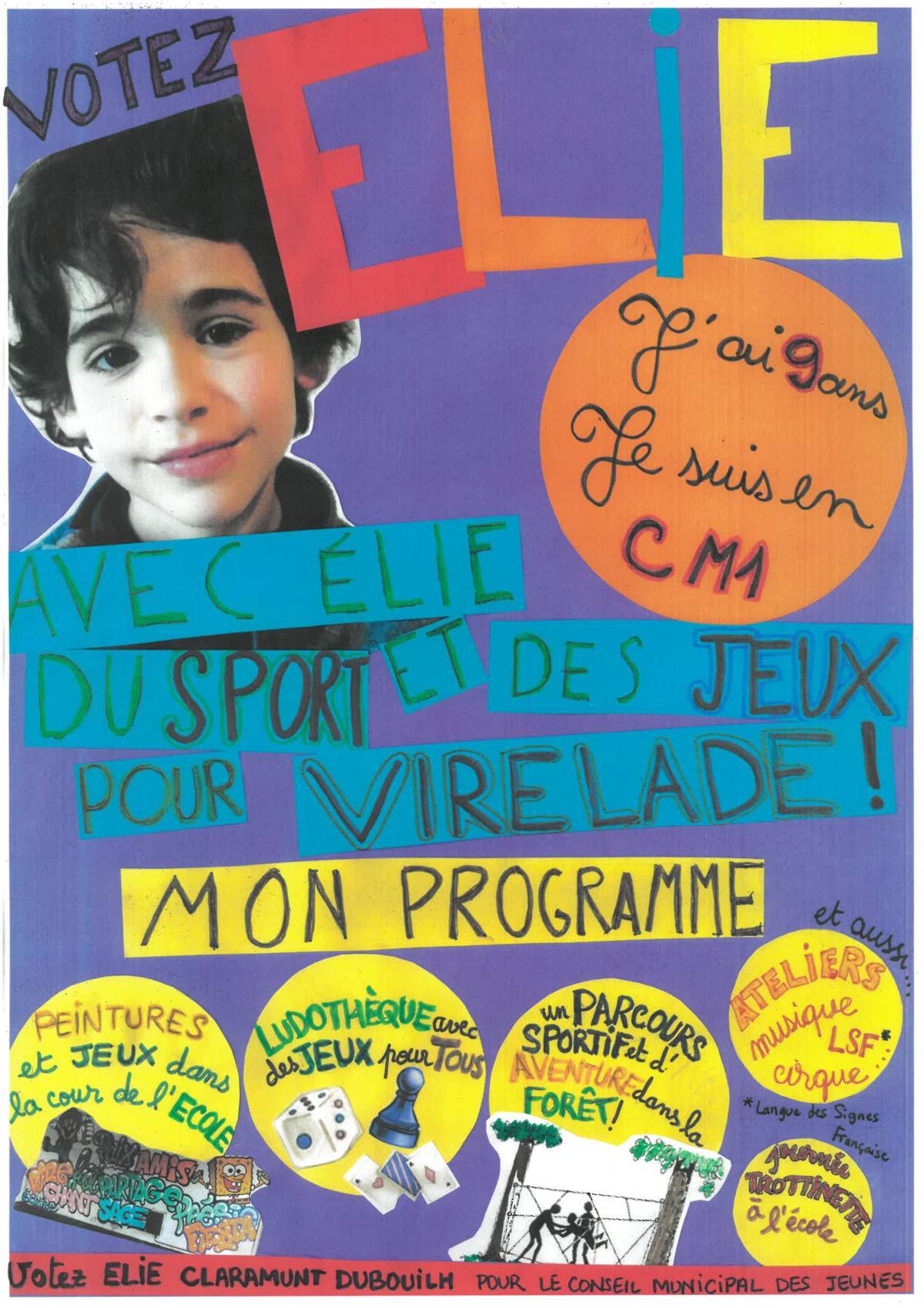 Photo Affiche Elie Claramunt dubouil, candidat au CMJ de Virelade