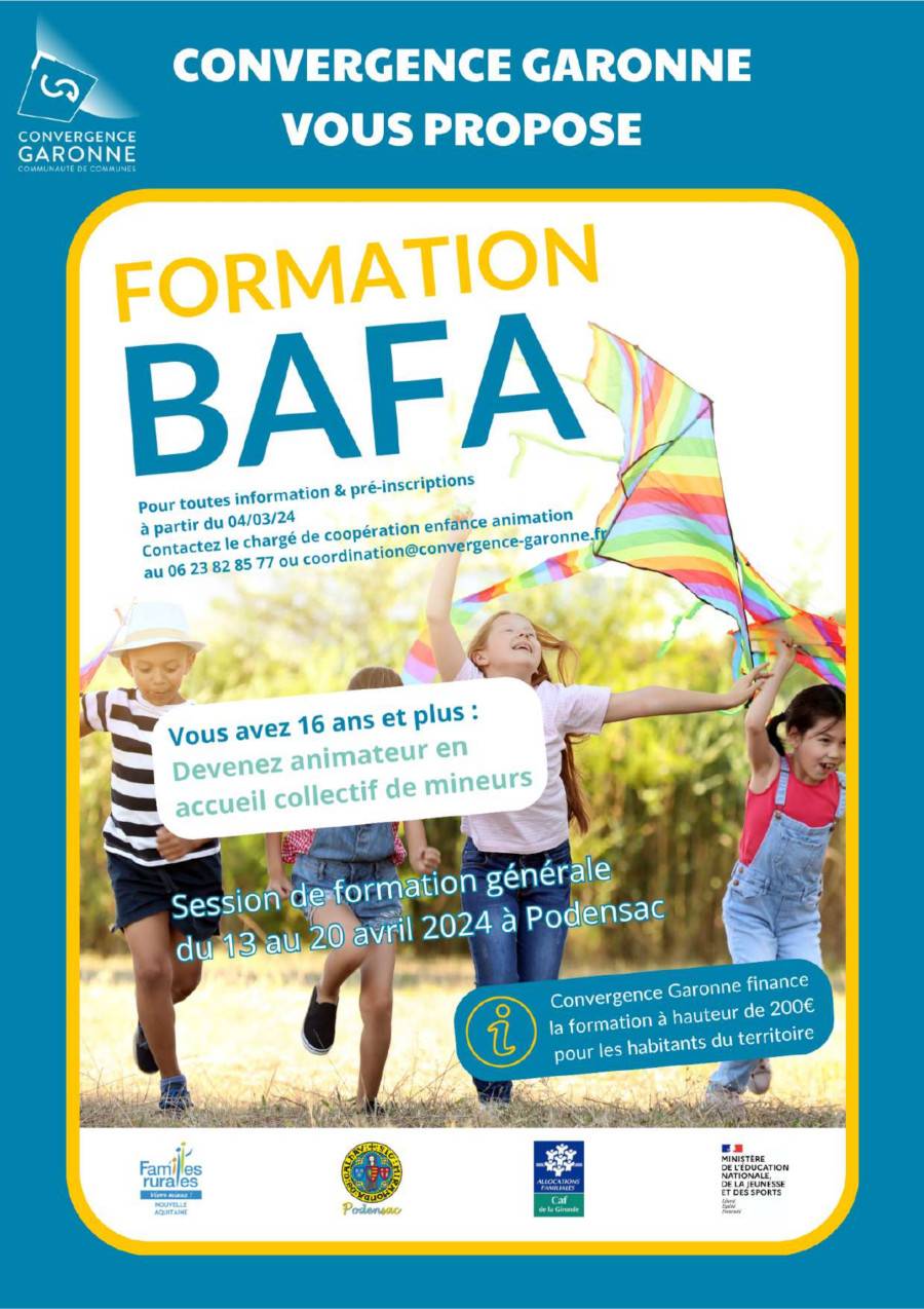 Affiche Formation BAFA - Convergence Garonne - Virelade