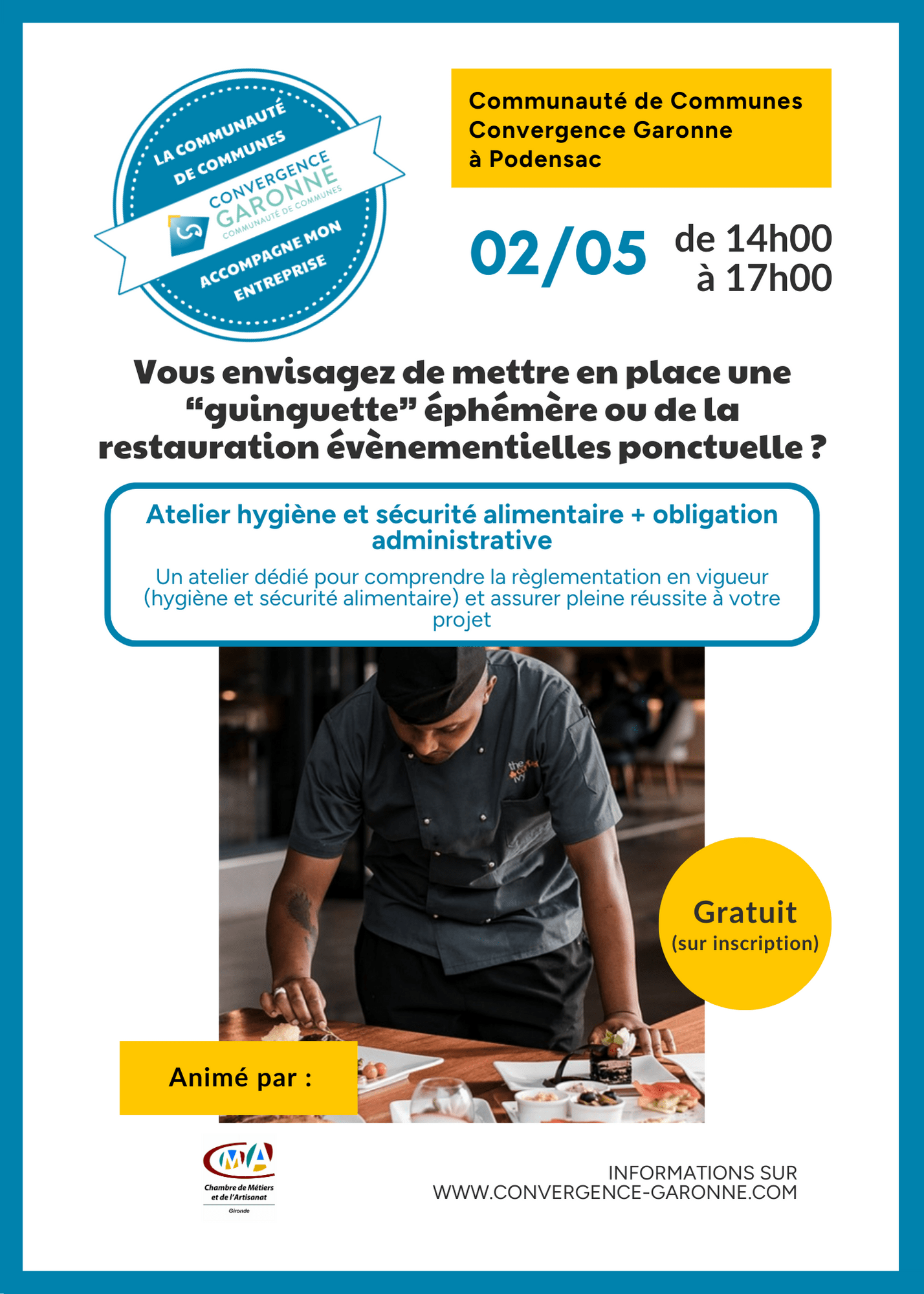 Affiche Atelier Hygiène et sécurité alimentaire par la CDC Convergence Garonne
