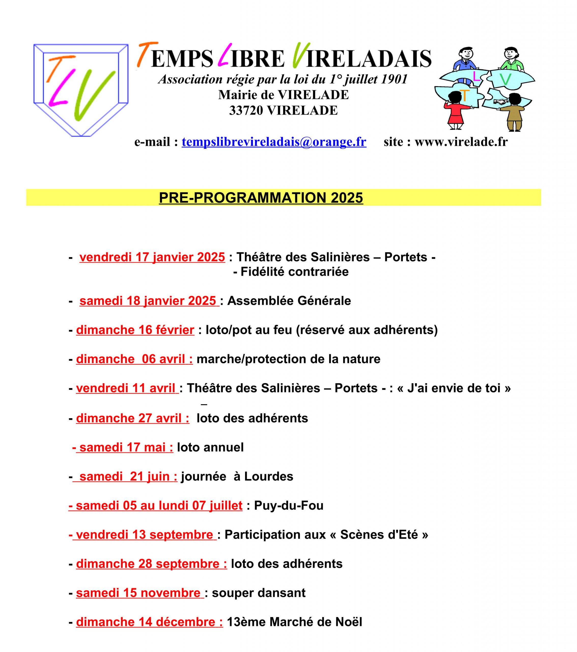 Affiche Association Temps Libre Vireladais - Programme 2025 - Virelade