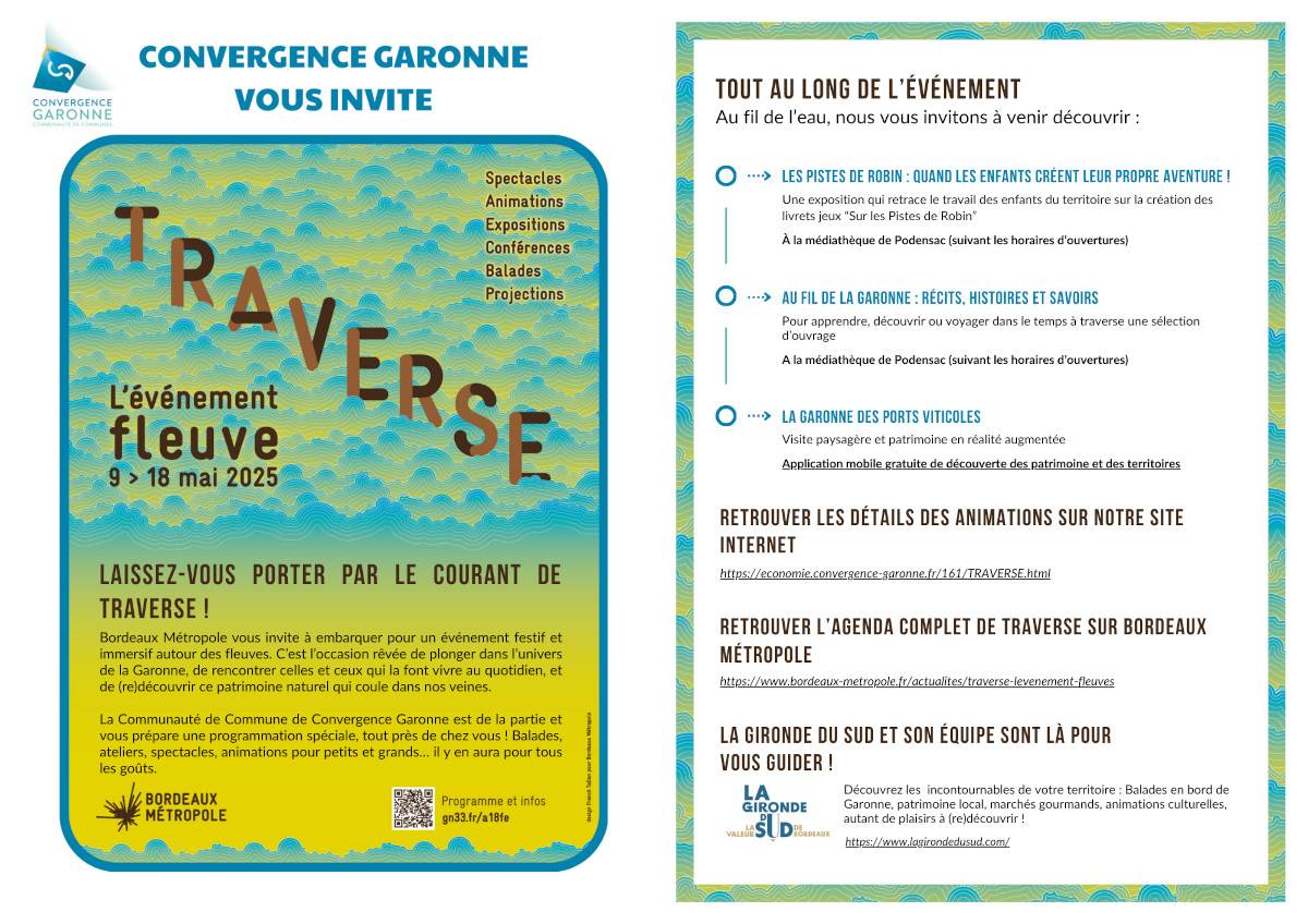 Recto du dépliant de présentation de l'événement Traverse - CDC Convergence Garonne