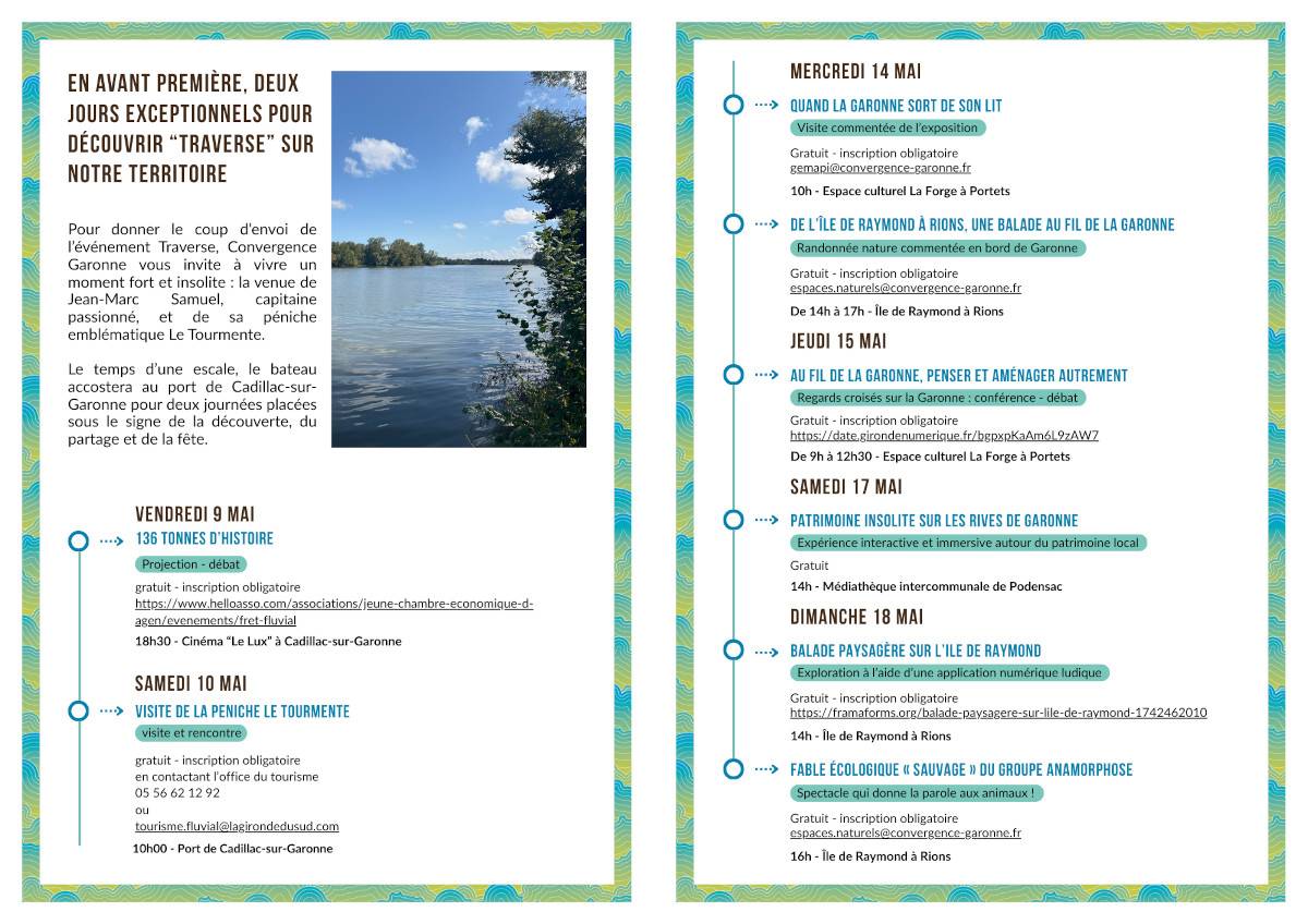 Verso du dépliant de présentation de l'événement Traverse - CDC Convergence Garonne