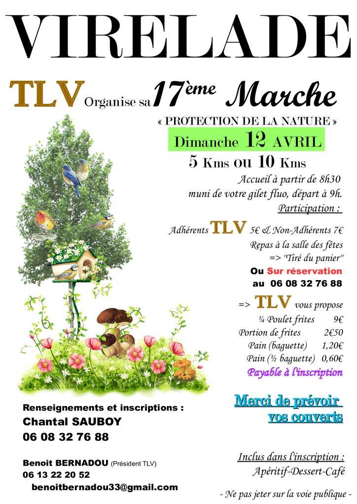 Affiche Marche Protection de la nature 2026 - Association TLV - Virelade