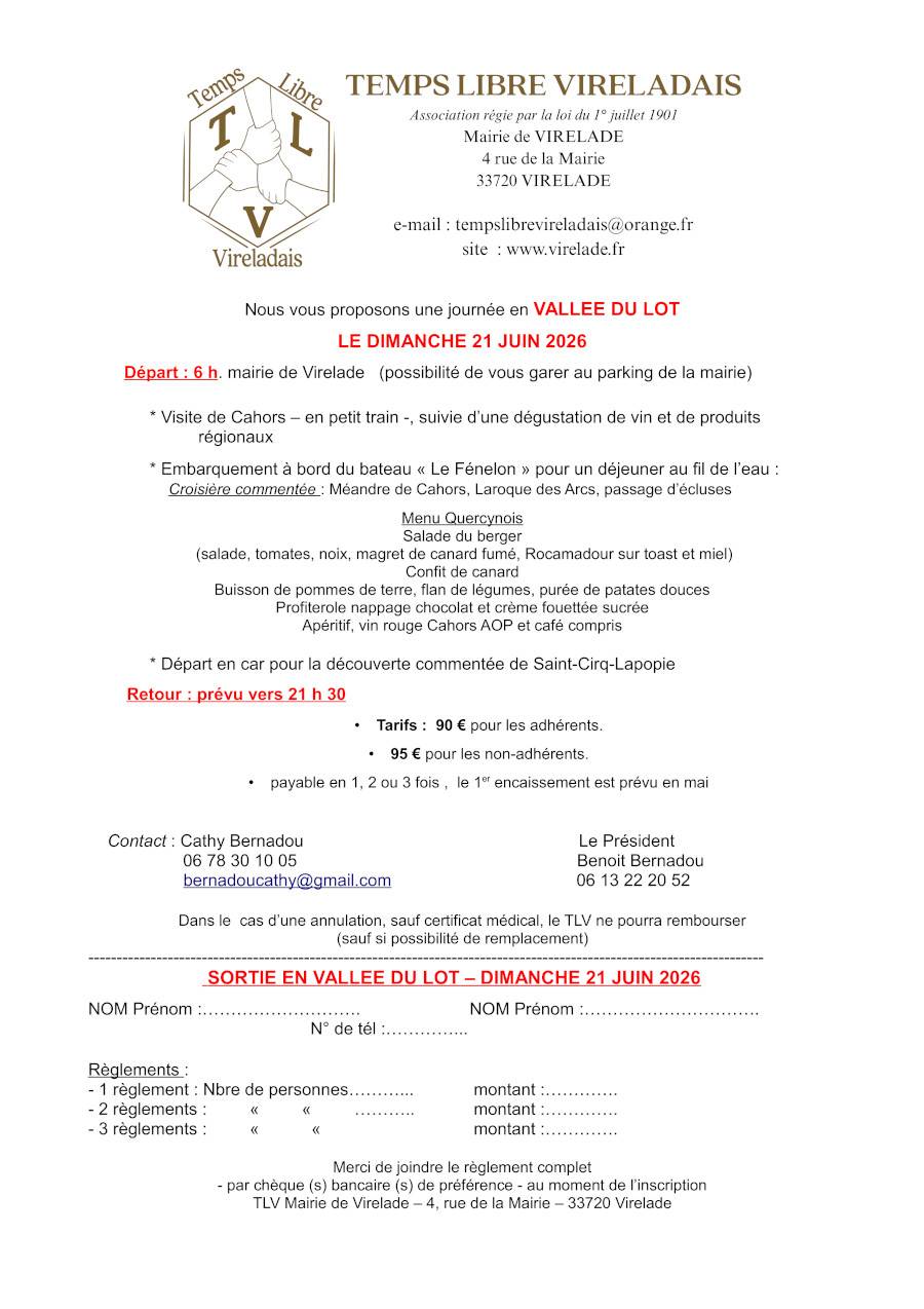 Affiche Sortie Valliée du Lot - Association TLV - Virelade
