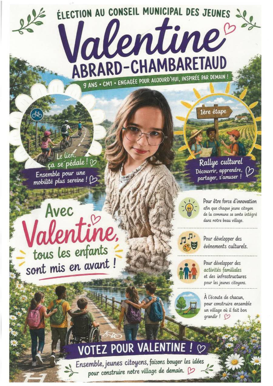 Photo Affiche Valentine Abrard-Chambaretaud candidate au CMJ de Virelade